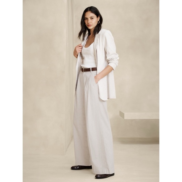 Banana Republic NEW Linen-Blend Wide Leg Pleated Trouser in Flax Size 12 - Picture 1 of 11